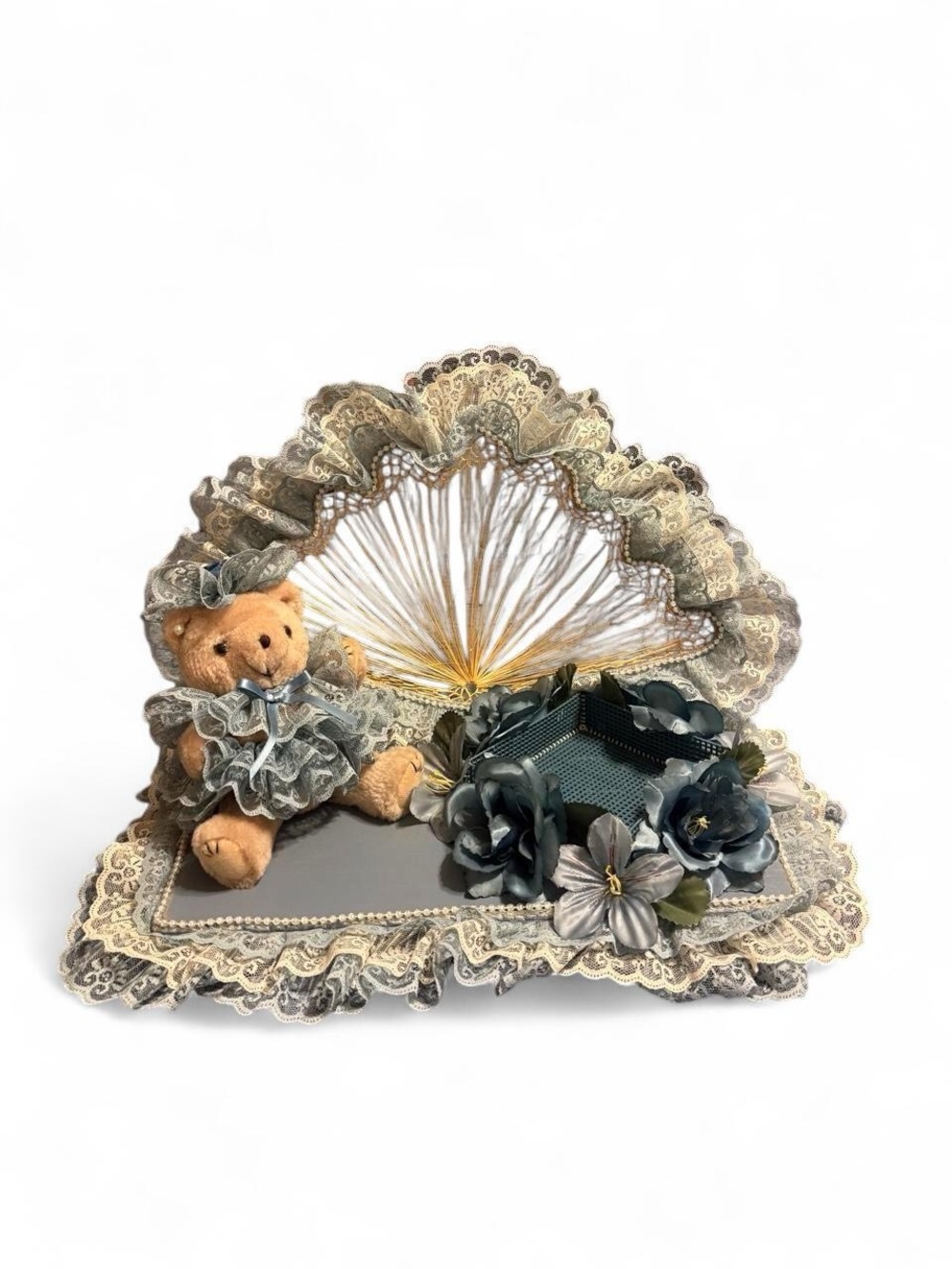 Vintage Blue Victorian Bear Decoration